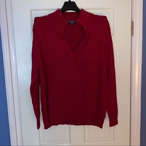 LAUREN RALPH LAUREN RED CABLE KNIT PLUS SWEATER SIZE 3X